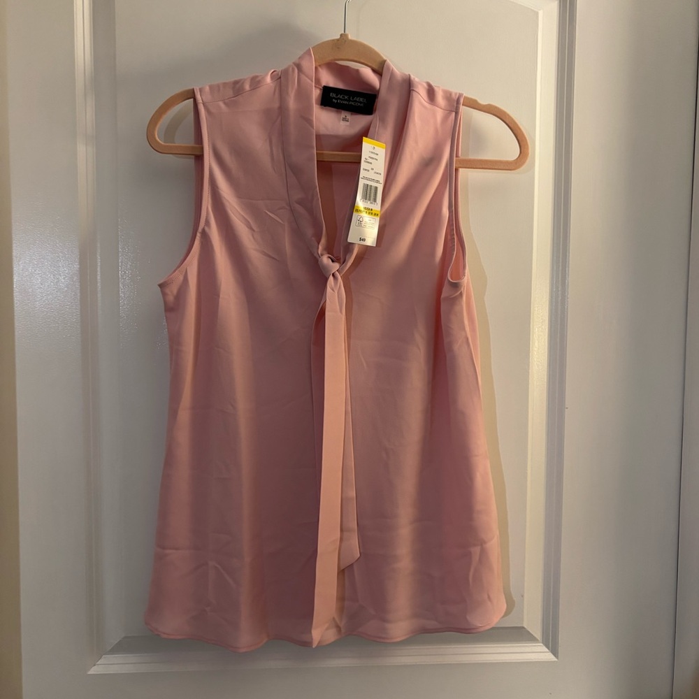 Sleeveless Pink Tie-Neck Blouse - Black Label by Evan-Picone Sz-M